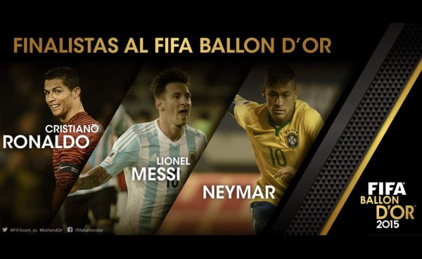 Lionel Messi, Cristiano Ronaldo y Neymar finalistas al Balón de Oro 2015
