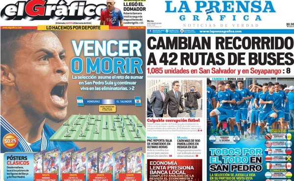 Prensa salvadoreña: 'Qué la H siga siendo muda. Vencer o morir'