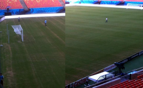 Cancha de estadio del Honduras-Suiza está en mal estado
