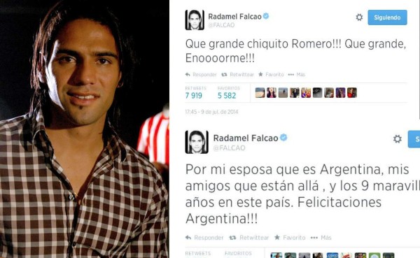 Radamel Falcao celebra el pase de Argentina a la final