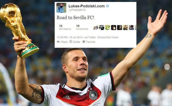 Podolski anuncia fichaje en twitter por Sevilla