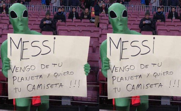 'Extraterrestre' le pide camisa a Messi en el Camp Nou