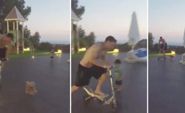 VIDEO: Así se divierte Messi con su hijo y su mascota