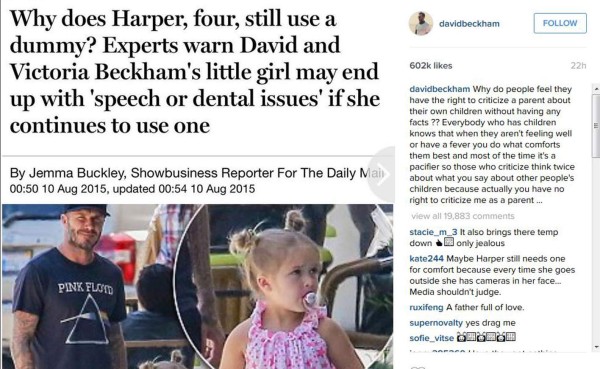 David Beckham explota por publicación contra su hija