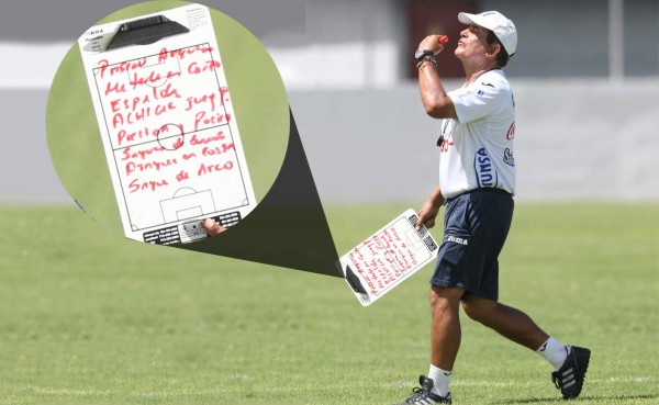 Esto escribió Pinto en su tablero durante amistosos de la Sub-23 de Honduras