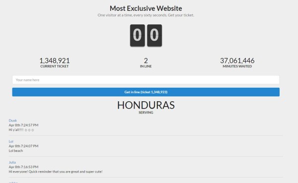 Esta es la web más exclusiva del mundo: Admite un usuario por minuto