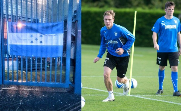 Rangers de Escocia recuerda a Arnold Peralta colgando la bandera de Honduras en su estadio