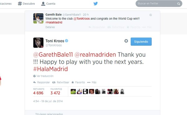 Gareth Bale y Toni Kroos intercambian mensajes en Twitter