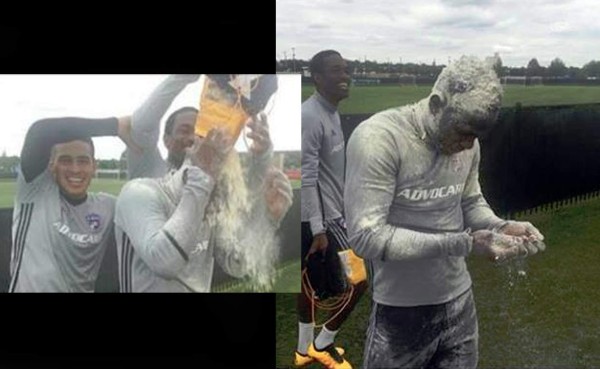 Maynor Figueroa terminó lleno de harina y pastel en su cumpleaños