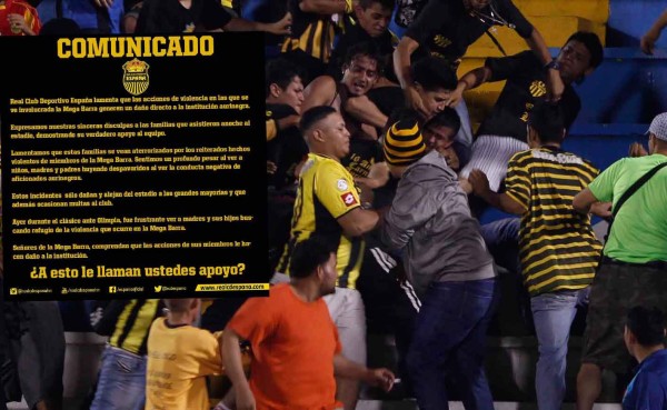 Real España reprende a la Mega Barra por sus acciones violentas