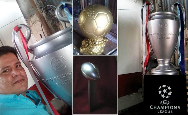 Jorge Laínez, un talentoso hondureño que produce réplicas de trofeos famosos