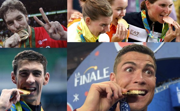 La razón por la que deportistas muerden las medallas olímpicas