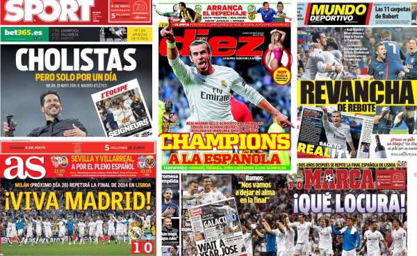 La prensa deportiva emocionada por una final de Champions española