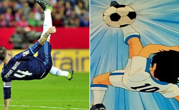 Sergio Ramos emula gol de chilena de Oliver Atom