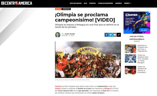 Prensa internacional sobre el tricampeonato de Olimpia ante Motagua y así destacan a Pedro Troglio