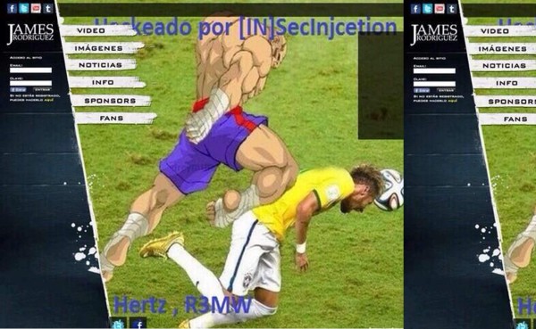 Hackean web de James Rodríguez con caricatura de lesión de Neymar