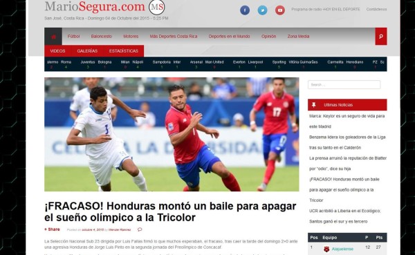 Prensa tica: 'Costa Rica consuma fracaso en el Preolímpico'