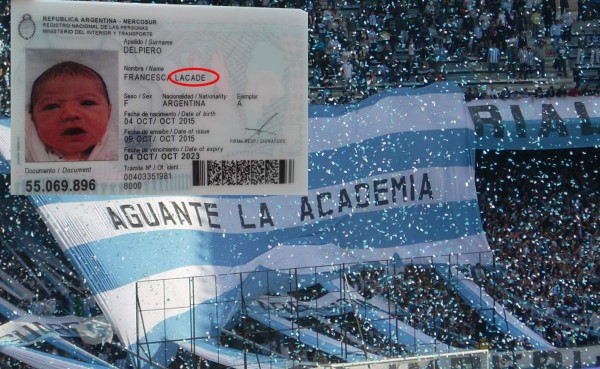 Hincha del Racing Club de Argentina nombra a su hija 'Lacade'