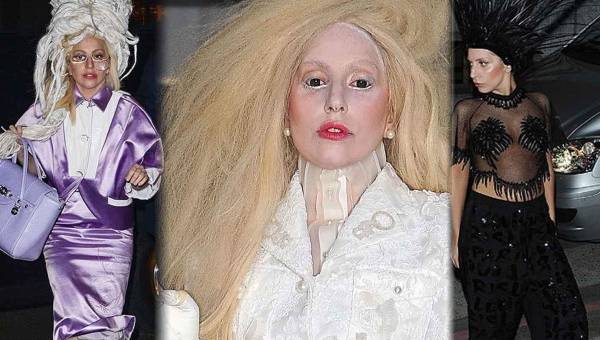 La hermosa cantante Lady Gaga ha sorprendido a todos en el mundo por sus alocados looks. Desde vestidos hechos de carne hasta peluclas alocadas. Así es Lady Gaga.