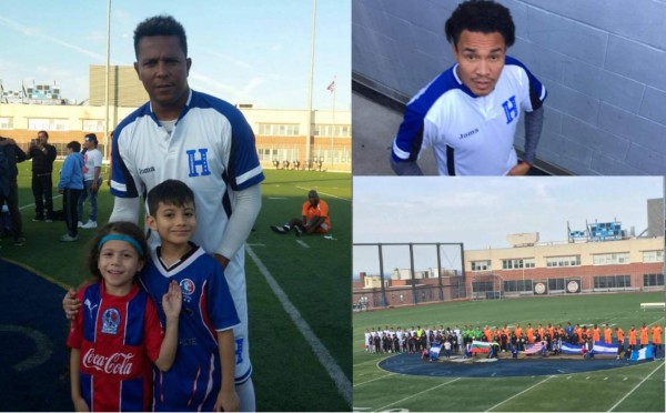 Aficionados hondureños y sus fotos con las leyendas de la Selección Nacional en Nueva Jersey