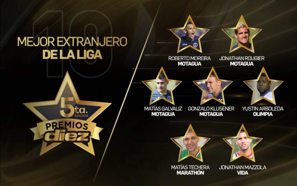 Premios Diez 2021: Siete futbolistas del Vida, Motagua, Olimpia y Marathón compiten al 'Mejor Extranjero'