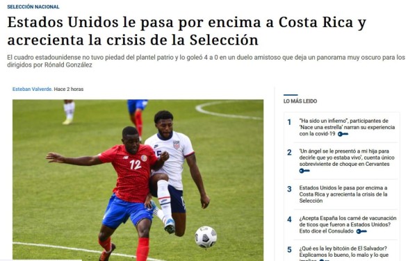La prensa de Costa Rica explota contra su selección tras la goleada ante USA: 'Fuera todos, dan pena'