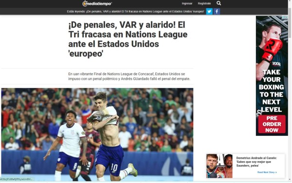 'El VAR y el árbitro mataron a México': Lo que dice la prensa sobre la derrota del Tri contra USA en la Liga de Naciones