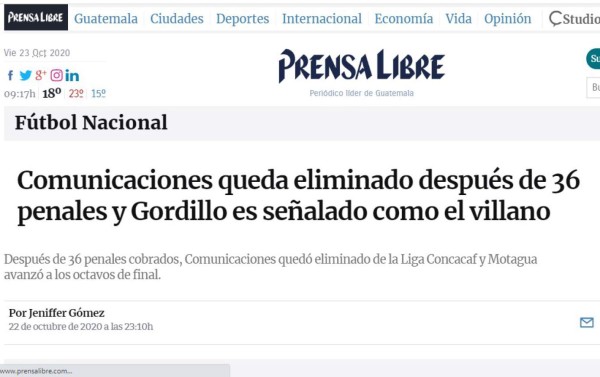 Insólito, asombro, récord: la prensa mundial se sorprende con tanda de penales entre Motagua y Comunicaciones