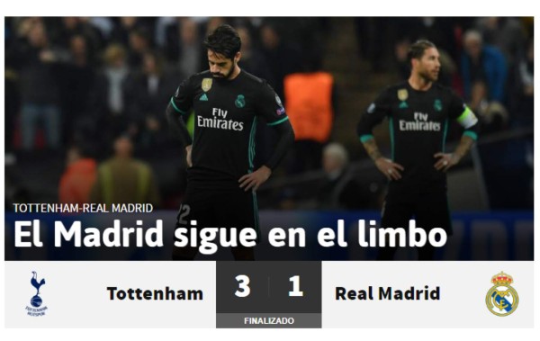 ¡CRISIS! Así reacciona la prensa mundial tras la dura derrota del Real Madrid ante el Tottenham
