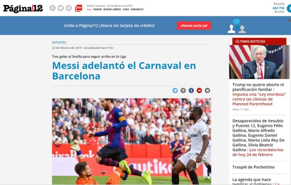 Así lucen las portadas del mundo el día después del hattrick de Messi al Sevilla