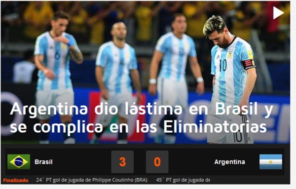 'Catástrofe, humillación', así reacciona la prensa tras goleada de Brasil a Argentina