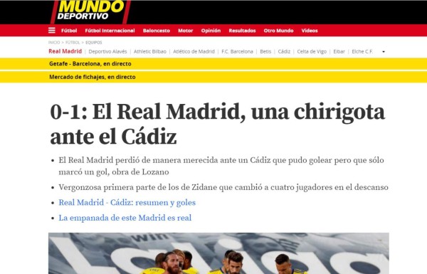 Lo que dijo la prensa mundial sobre el triunfo del Cádiz ante Real Madrid gracias al 'Choco' Lozano