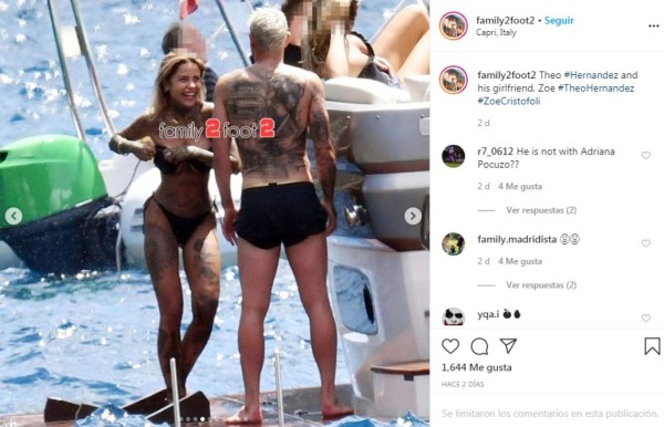 Theo Hernández, cazado en un barco con la espectacular musa de los tatuajes en Italia