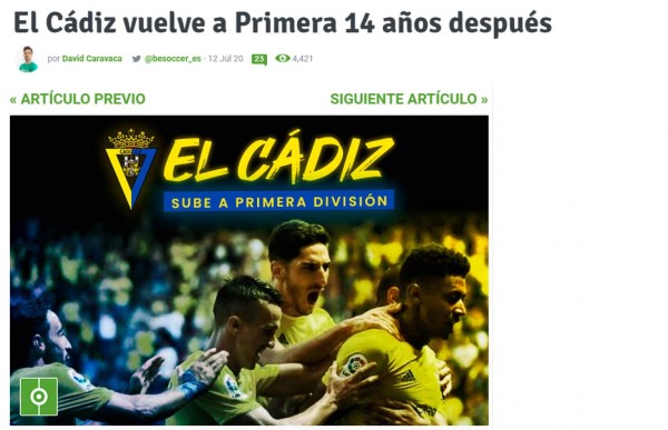 'Regresa entre los grandes': Los medios internacionales destacan el ascenso del Cádiz y Choco Lozano a Primera división de España