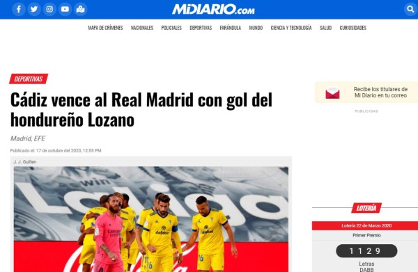 Lo que dijo la prensa mundial sobre el triunfo del Cádiz ante Real Madrid gracias al 'Choco' Lozano