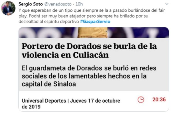 Lo que dicen en redes sociales de Gaspar Servio tras su polémico vídeo en Culiacán: 'Futbolista sin cerebro'&nbsp;