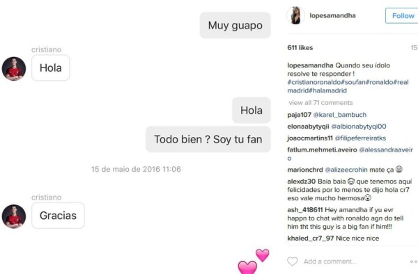 Amanda Lopez, la joven que presume los mensajes de Cristiano Ronaldo en Instagram