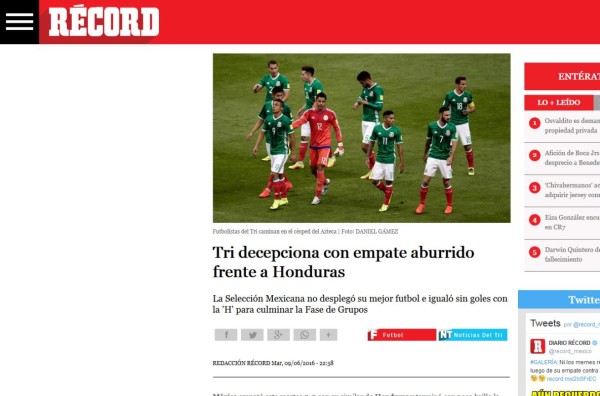Prensa mexicana le tira con todo al Tri por empate en el Azteca ante Honduras