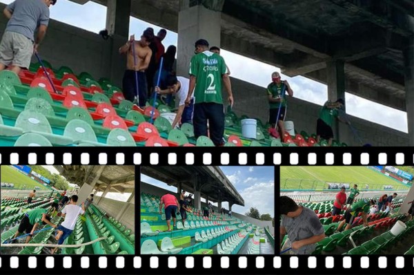 Aficionados de Marathón dan el ejemplo y lavan las sillas del Yankel Rosenthal previo al derbi sampedrano