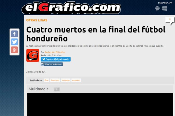 ¡TRISTEZA! La prensa mundial hace eco de la tragedia en la final de Honduras
