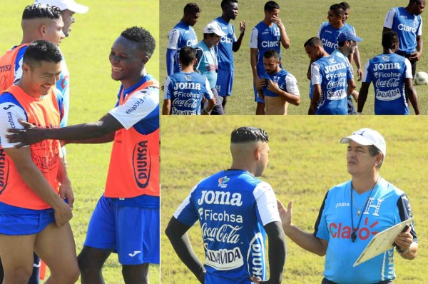 Risas, bromas y pláticas individuales de Pinto en el último entreno de Honduras