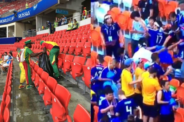Hinchas de Senegal y Japón dan ejemplo de buena costumbre recogiendo su basura en Rusia 2018