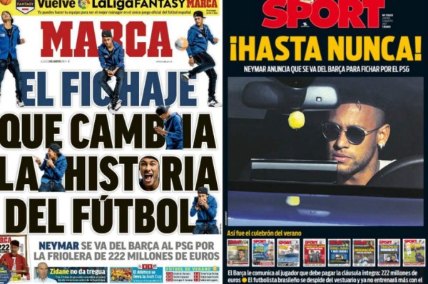 Neymar, protagonista de las portadas por el mundo con su salida del Barcelona