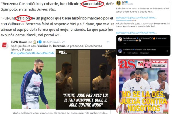 'Benzema fue antiético, cobarde y ridículo': La prensa de Brasil e internacional sobre el ataque a Vinicius &nbsp;&nbsp;