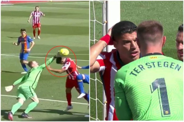 Se echó un piscinazo y fue a reclamarle: El enfado de Ter Stegen con Luis Suárez tras simular un penal