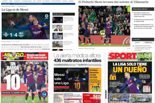 Las portada se rinden a Lionel Messi tras el hattrick contra el Betis en La Liga