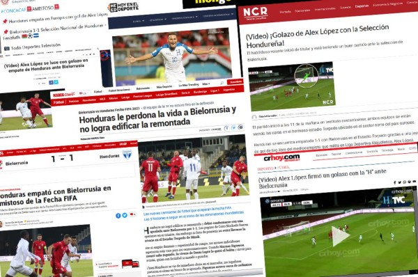 Prensa Internacional elogia a Alex López por su golazo en el empate de Honduras ante Bielorrusia