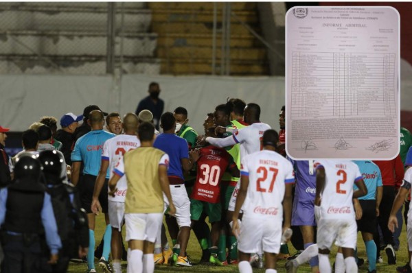 ¿Qué dice el acta arbitral después del zafarrancho entre jugadores del Olimpia y Marathón?