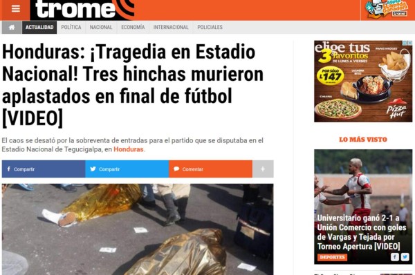 ¡TRISTEZA! La prensa mundial hace eco de la tragedia en la final de Honduras