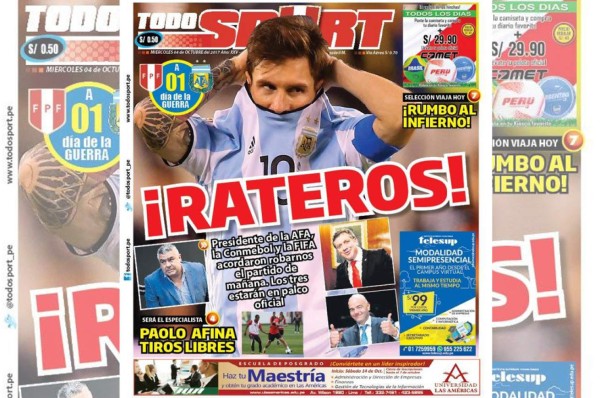 Diario de Perú acusa a los argentinos de arreglar con FIFA para ir al Mundial